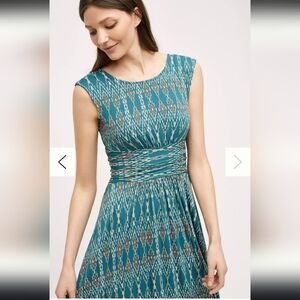 Maeve Blue and coral Patterned Midi Dress